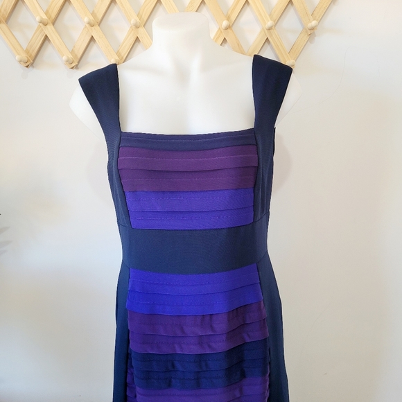 LIZ JORDAN Navy Blue Purple Toned Dress (s14) Work or Evening Wear - Picture 2 of 9